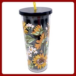 Vera Bradley Sunflower Floral Double Wall Straw Tumbler 24oz LN